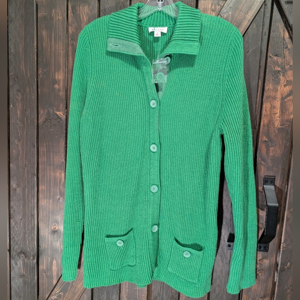 D&Co, Green Button-Up Women's Sweater, M